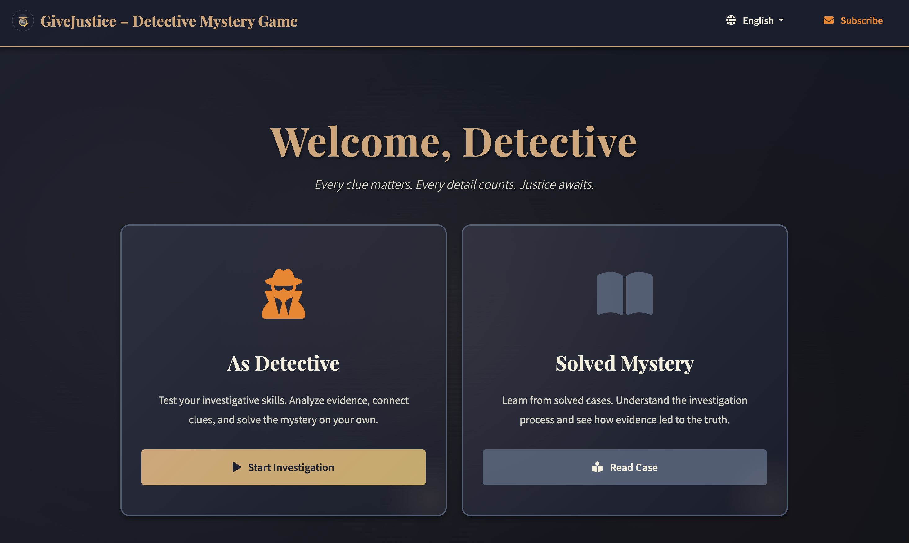 GiveJustice Detective Mystery Game